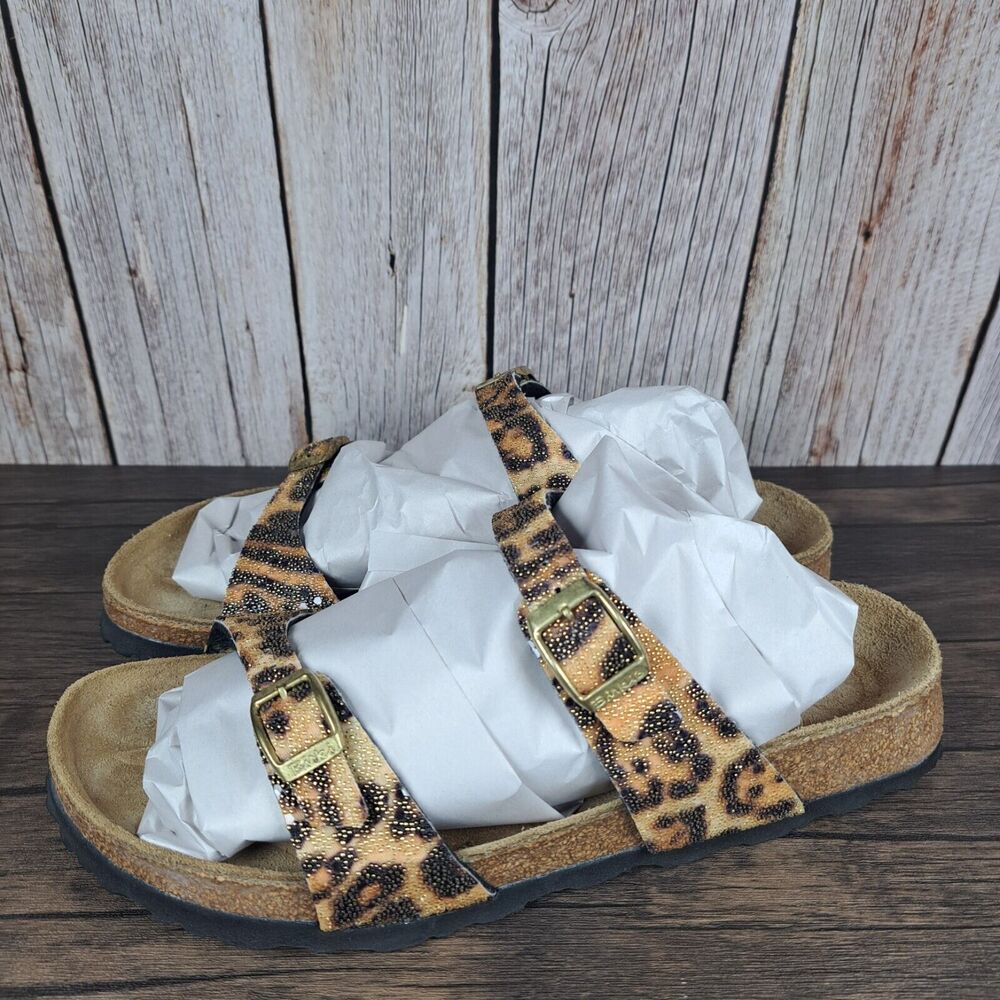 Birkenstock Birkis Tahiti Glitter Leopard Double Strap Sandals Women's Sz 7 N
